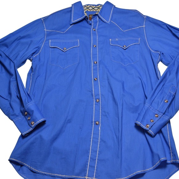 Roper Men's Blue Western Button Up Shirt Contrast Stitch Long Sleeve Cowboy Yoke - Picture 2 of 6